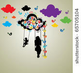children swing to the clouds