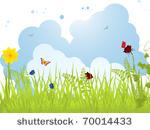 spring landscape with flowers ...