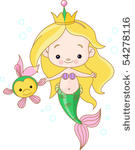 cute cartoon mermaid holding...