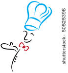 a proud smiling chef with blue...