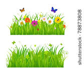 green grass with flowers and...