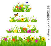 grass with flowers set  vector...