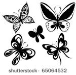 set  black white butterflies of ...