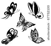 set  black white butterflies of ...