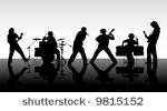 rock band. silhouettes of six...
