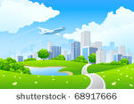 green city landscape with road...