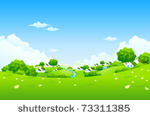 green landscape with houses...