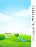 green landscape with tree lake...
