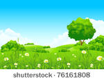 green landscape with  trees and ...
