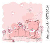 pink cute bear holding a flower