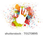 prints of hand on ink colorful...