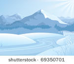 snowy landscape with mountains  ...