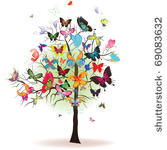 floral tree. butterfly vector...