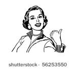 bright retro gal pointing over...