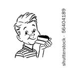 boy eating cake   retro clip art
