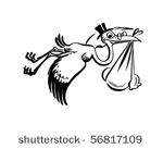 stork carrying new baby   retro ...