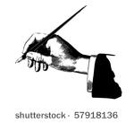 hand with pen   retro clip art