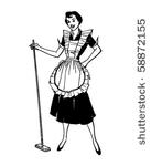 housewife with broom   retro...
