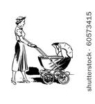 lady pushing pram   retro clip...