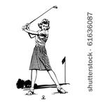 woman golfer 2   retro clip art