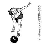 woman bowling   retro clipart...