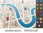 city map with gps icons.