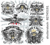 set of  stickers on the shirts...