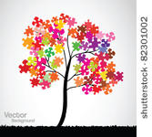 abstract tree puzzle colorful...