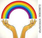 hands with rainbow vector...