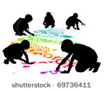 children draw on the floor by...