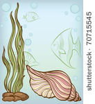 background with shell and fishes