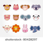 cartoon animal face icon set...
