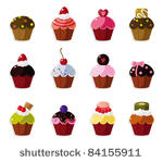 cartoon cake icons set
