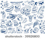 set of food doodles vector