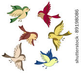 set of flying bird cartoon