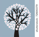 stylized flowering tree on gray ...