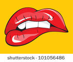 biting her red lips teeth