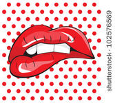 biting her red lips teeth pop...