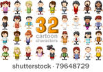 group of 32 funny cartoon people