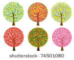 group colored trees on white...
