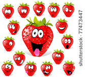 strawberry cartoon with many...