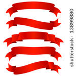 set of five curled red ribbons  ...