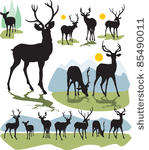 set vector deer silhouettes