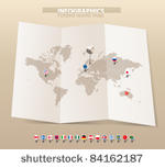 world map on old map and flags...