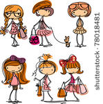 cartoon fashionable girls