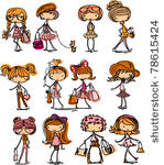 cartoon fashionable girls