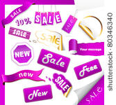 set of purple sale tags.