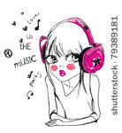 illustration girl listening to...