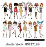 fashion girls illustration set