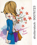 shopping girl with flowers...
